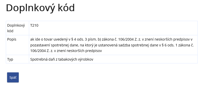 Obrazovka: Doplnkový kód