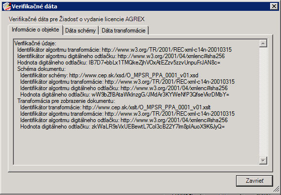 Obrázok: Zobrazenie verifikačných dát