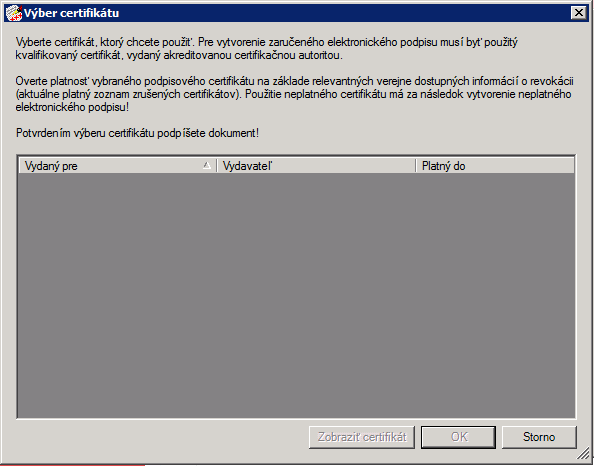 Obrázok: Výber certifikátu
