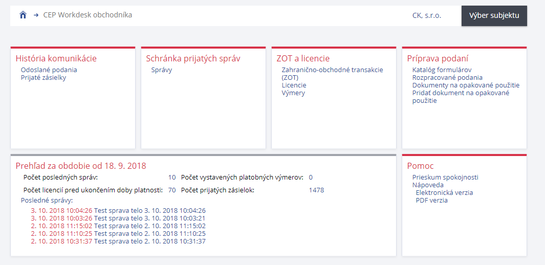 Hlavná obrazovka pre obchodníkov Hlavná obrazovka pre obchodníkov
