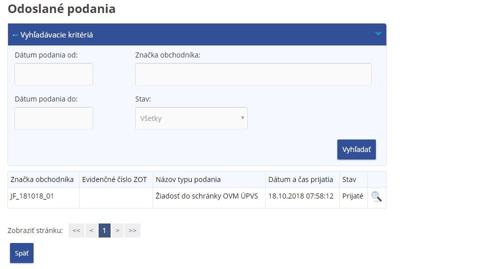 Obrázok: Odoslané podania Obrázok: Odoslané podania