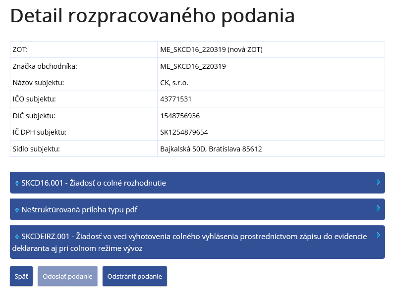 Obrázok: Detail rozpracovaného podania Obrázok: Detail rozpracovaného podania