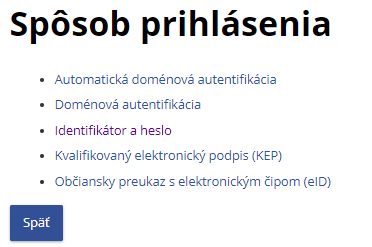 Obrázok: Výber spôsobu prihlásenia