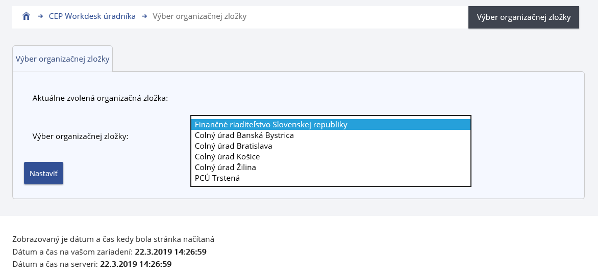Obrázok: Výber organizačnej zložky