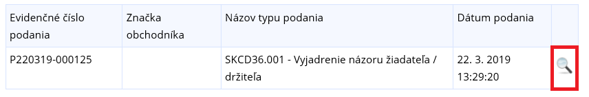 Obrázok: Vyhľadanie detailu podania