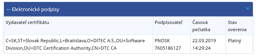 Obrázok: Sekcia elektronicé podpisy