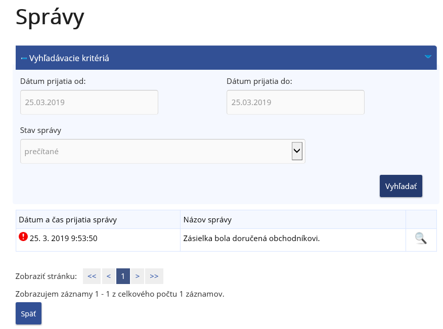 Obrázok: Obrazovka Správy Obrázok: Obrazovka Správy